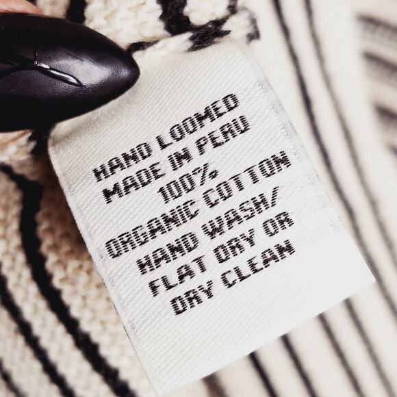 Indigenous Organic Cotton Sweater Striped Small Hand Loomed Peru Fisherman - Picture 5 of 9